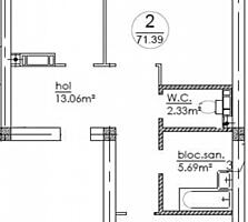 2-х комнатная квартира, 72 м², Телецентр, Кишинёв