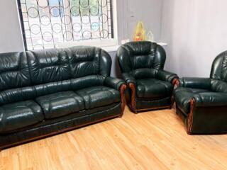 Диван +2 кресла, производство Германия, б. у кожа.