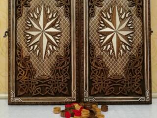 Нарды ореховые ручная резьба картина Роза Ветров Охота эксклюзив!