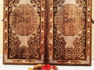 Нарды ореховые резные картина Кельтские с Львами эксклюзив!