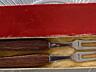 Винтажный набор ножей бамбук ГДР. Вилки десертные в коробочке ГДР.