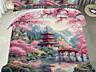 Постельное белье с японским пейзажем "Вишневые цветы и храм в горах"
