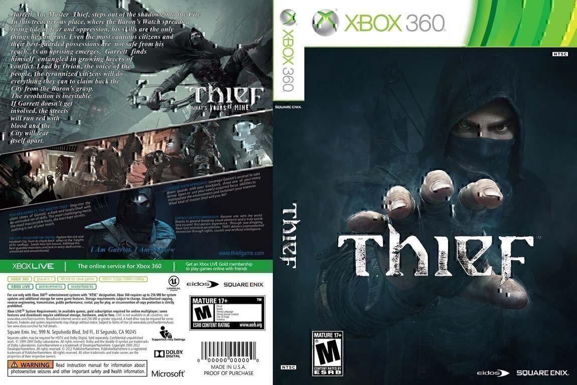 Код игры 360. Thief на Икс бокс 360. Thief Xbox 360 обложка. Игра Thief (xbox360). Thief Xbox 360 Disc.