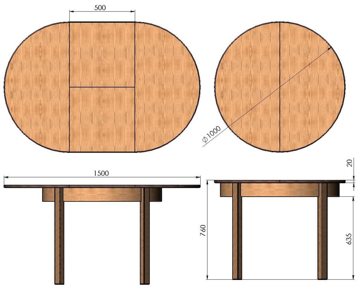 Круглый стол раздвижной Размеры