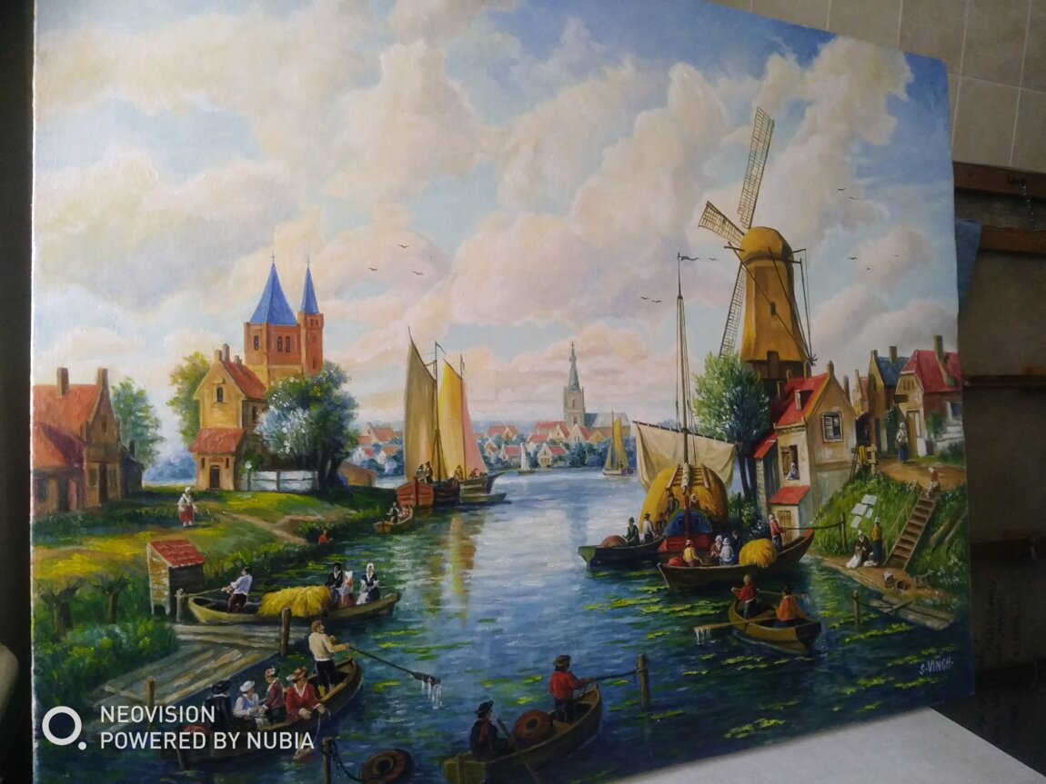 Картина. Живопись. \ Голландский пейзаж с мельницей. \ 80*100