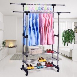 Двойная полка стойка-вешалкаа для одежды и обуви Storage Coat Rack