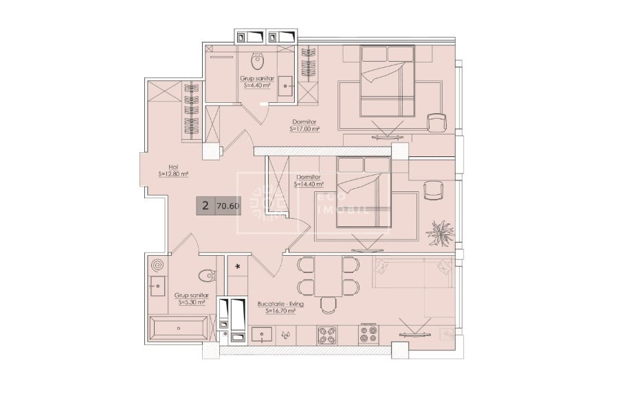 2-комнатная квартира, 70.6 м², Кишинёв, Дурлешть