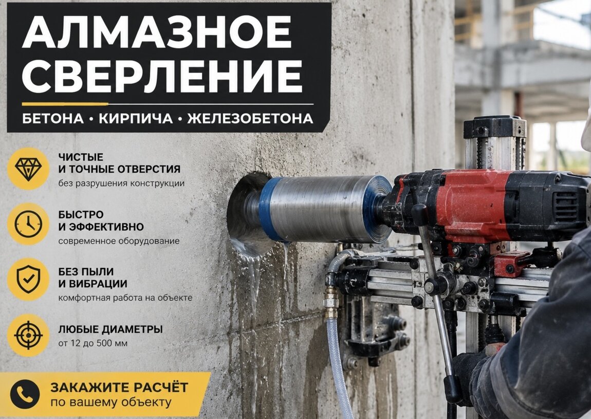 Алмазное сверление отверстий под любые диаметры!!!