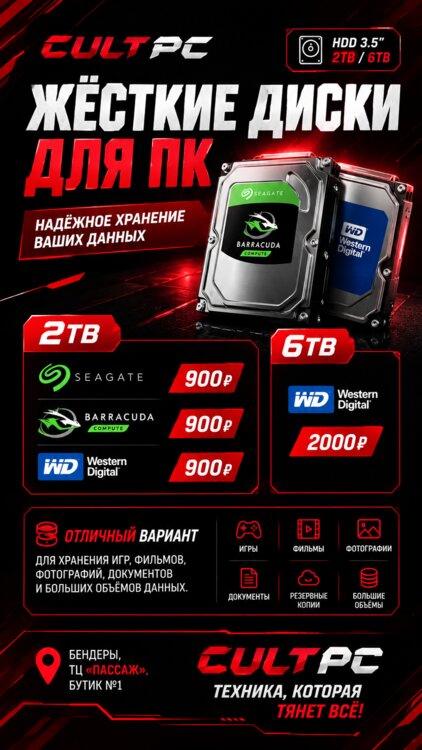 Жесткий диск HDD 3.5” — 2 TB / 6 TB