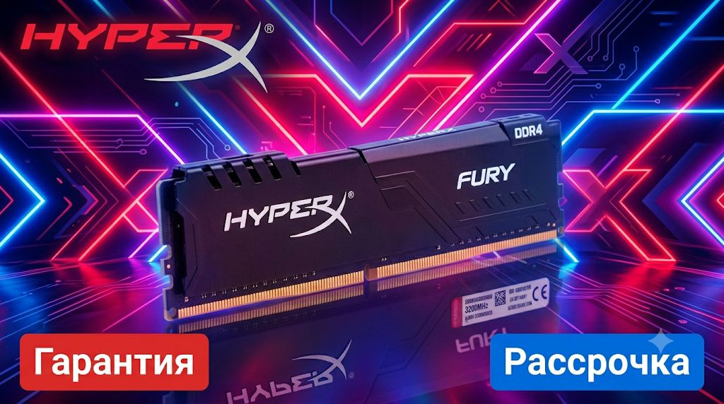 ГАРАНТИЯ И РАССРОЧКА: 32GB(Kit 2*16GB) DDR4-3200 Kingston HyperX®FURY