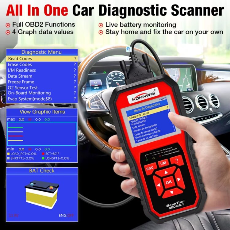 KONNWEI KW850 OBD2 мультимарочный диагностический сканер