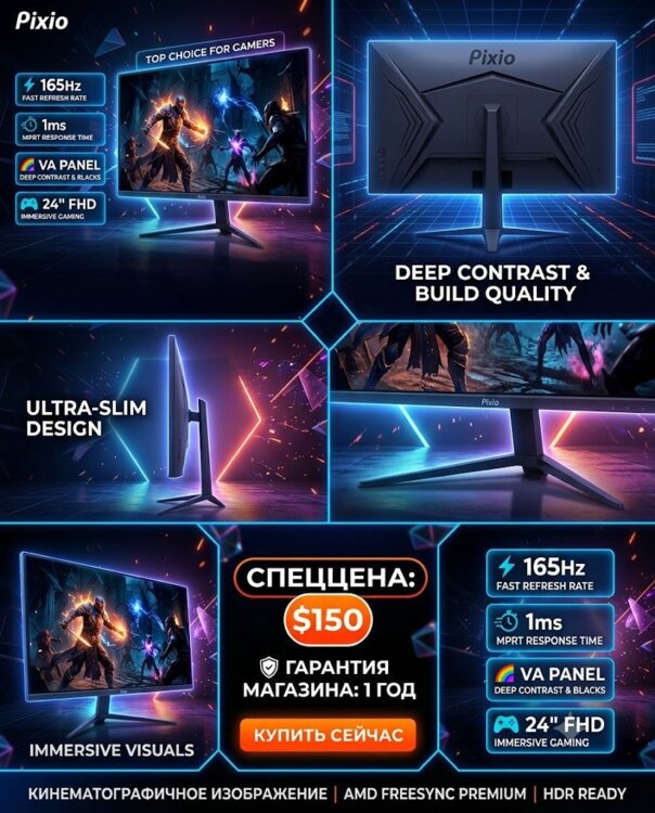 Ultra Fast: 24"/165Hz/1ms/VA матрица ГАРАНТИЯ И РАССРОЧКА