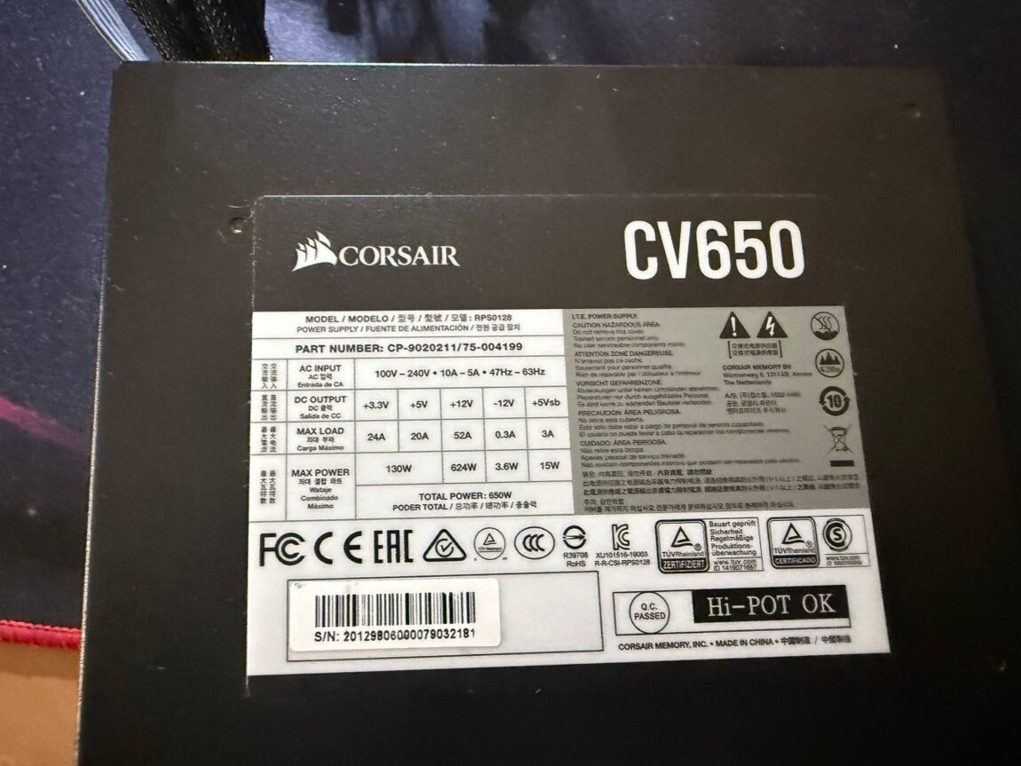Продам Блок Corsair CV650 (650 Вт)