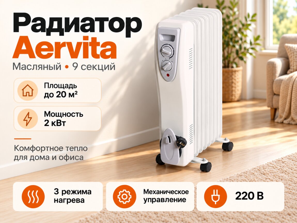 Радиатор масляный Aervita 9 секций