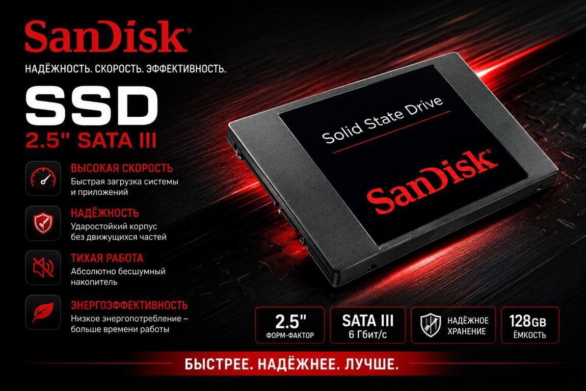 Новый Sandisk 2.5" SATA SSD X600 128GB.