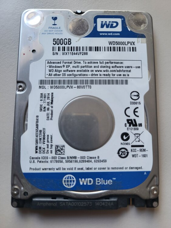 2.5 для ноута (HDD-500gb WD) цена 350руб