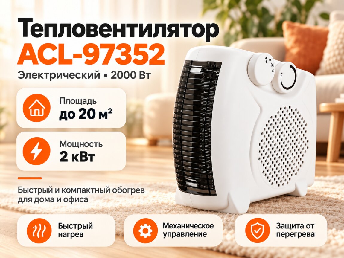 Тепловентилятор ACL-97352 2000 Вт. 220 В., 50 Гц