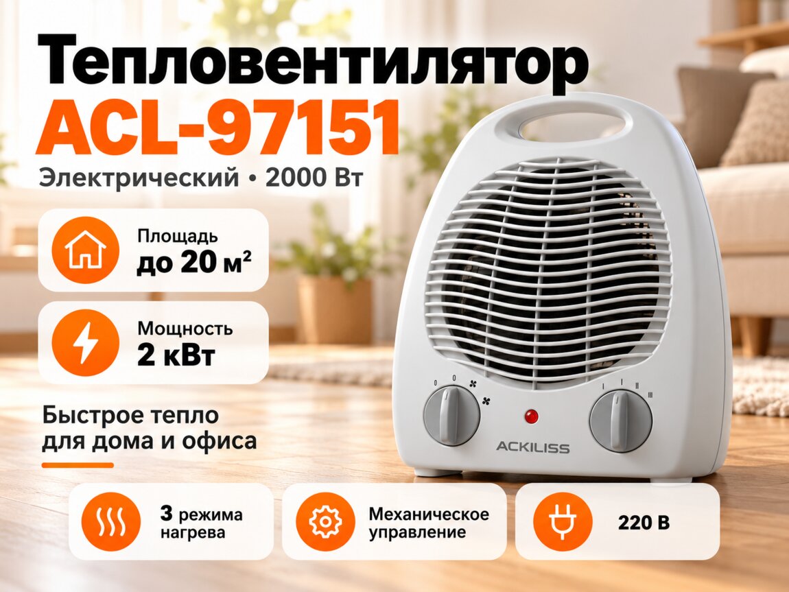 Тепловентилятор ACL-97151 2000 Вт. 220 В., 50 Гц