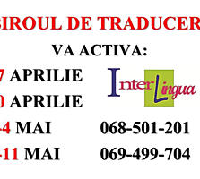 Traduceri. LUCRAM 30 aprilie, 1-4 mai, 7-11 mai.
