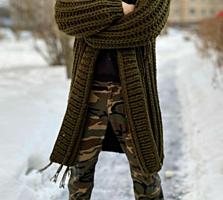 Кардиган мужской с капюшоном. Полушерсть натуральная. Ручная вязка