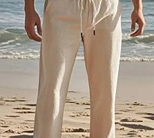 Брюки свободного покроя из льна, новые.