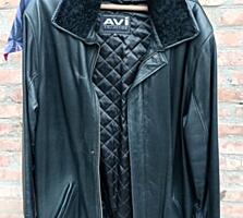 Мужское кожаное пальто AVI Collection с меховым воротником