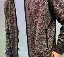 Свитер мужской теплый Кардиган на молнии с воротником осень-зима, XL