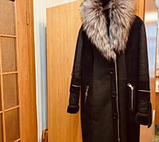 Дубленка с чернобуркой/шуба волк/куртка зимняя/ пальто зимнее