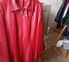 Красное Прямое натуральное кожаное пальто