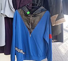 Стильный яркий лёгкий худи комби с экокожей