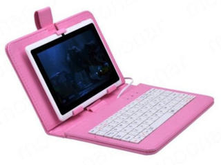 Чехол-клавиатура розовая с microUSB выходом для планшетов 7"
