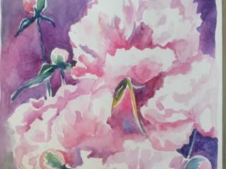 Картина акварелью "Хризантемы"