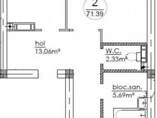 2-х комнатная квартира, 72 м², Телецентр, Кишинёв
