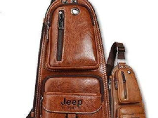 Мужская кожаная сумка-рюкзак на одно плечо Jeep