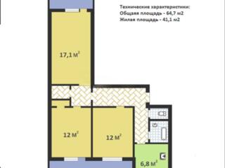 3-х комнатная квартира, 65 м², Ботаника, Кишинёв