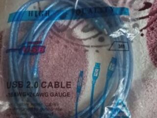 Продаю USB 2,0 A папа-мини 5 Pin B кабель. Новый. 3м