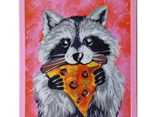 Картина "Енот и пицца" в раме