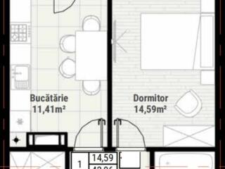 Se vinde apartament cu o suprafață de 42,06 m2   Complex Colina Verde 