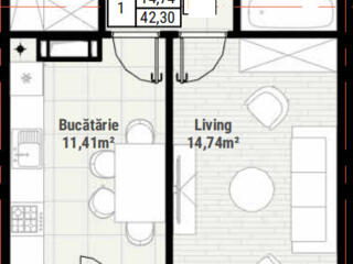 Se vinde apartament cu o suprafață de 42,30 m2 în complexul ...