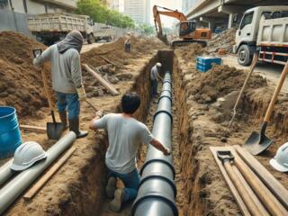 Копка ям и траншей под канализацию| Монтаж труб "под ключ"