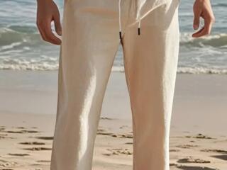 Брюки свободного покроя из льна, новые.