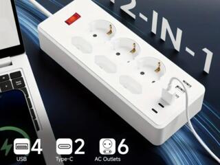 Продаю Удлинитель 12-в-1 с 6 розетками, 4 USB-портами и 2 Type-C