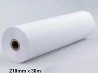 Белая бумага в рулонах. Ширина - 21 см. Длина - 30 метров.