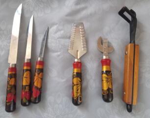 СССР. Винтаж. Хохлома. Дерево. Роспись. НАБОР ПРИБОРОВ.