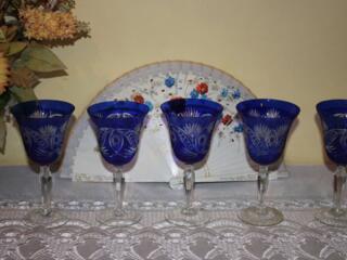 Винтаж. Фужеры bohemian, пепельница мельхиор, кувшин, фруктовница, графин.