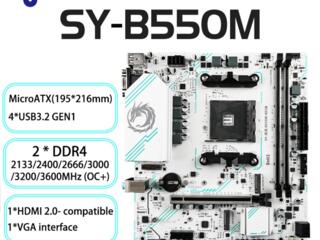 Белая плата AM4 сокет B550 с ARGB и Nvme в MicroATX формате для Ryzen