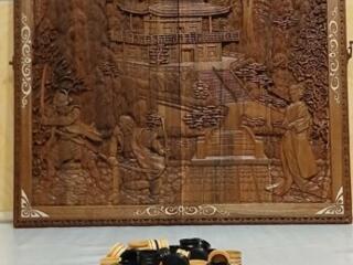 Нарды ореховые резные картина Бои Самураев эксклюзив!