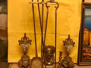 Бронзовый набор для камина. Оригинальный дизайн.