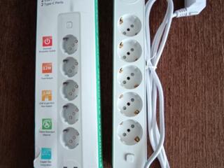 Удлинитель 2 м с пятью розетками, двумя usb и двумя type C портами.