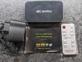 Крутой 4K UHD HDMI свитч, 4+1 порта, с оптикой и пультом. Новый.